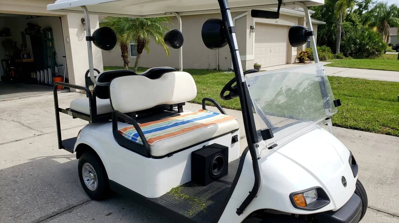 Custom subwoofer box built for a golf cart in Tampa